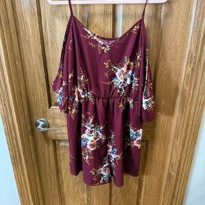 Women’s SHEIN Floral Burgundy Cold Shoulder Romper 1XL